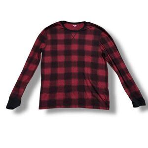 Old Navy Red Buffalo Plaid Long Sleeve Waffle Knit Thermal Top Women's Size XXL